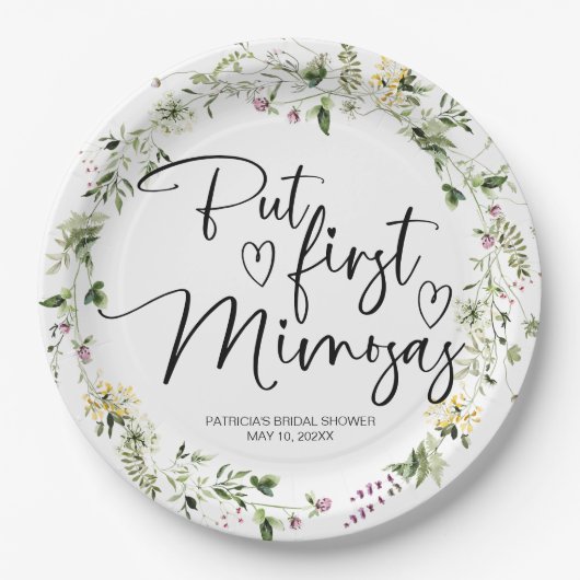 Maar eerst Mimosas Wildflower Vrijgezellenfeest Papieren Bordje (Voorkant)