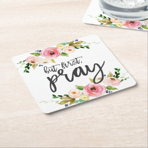 Maar eerst, Pray, Floral Prayer Boho floral Kartonnen Onderzetters