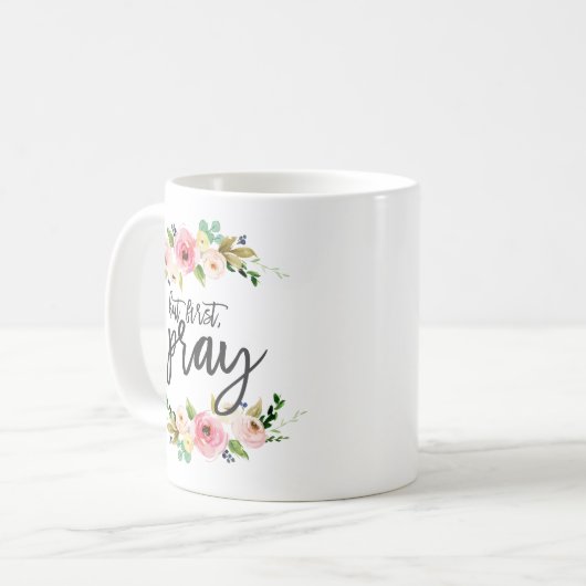 Maar eerst, Pray, Floral Prayer Boho floral Koffiemok (Voorkant links)
