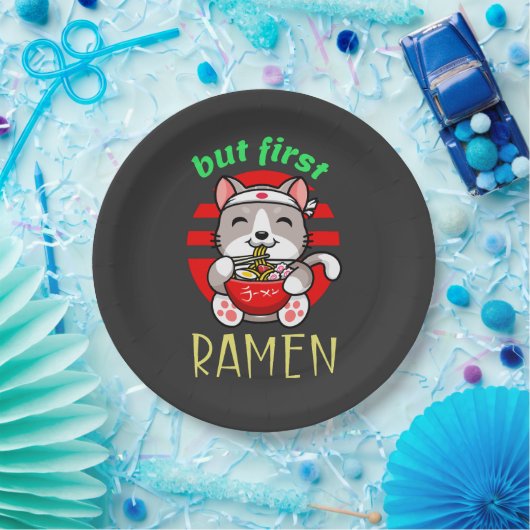 maar eerst Ramen. schattige kat eten Ramen Papieren Bordje (Feest)