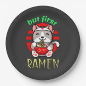 maar eerst Ramen. schattige kat eten Ramen Papieren Bordje (Voorkant)
