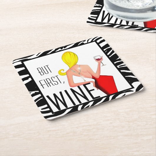 "Maar eerst, wijn!" Drink Kartonnen Onderzetters (Schuin)