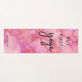 Maar eerst Yoga | Roze Waterverf en script Yogamat (Voorkant (horizontaal))