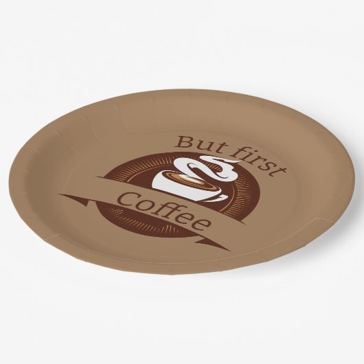 Maar eerste coffee Fun Caffeine Addicate Quote Papieren Bordje (Gekanteld)