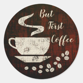 Maar eerste koffie - envelopbokjes ronde sticker