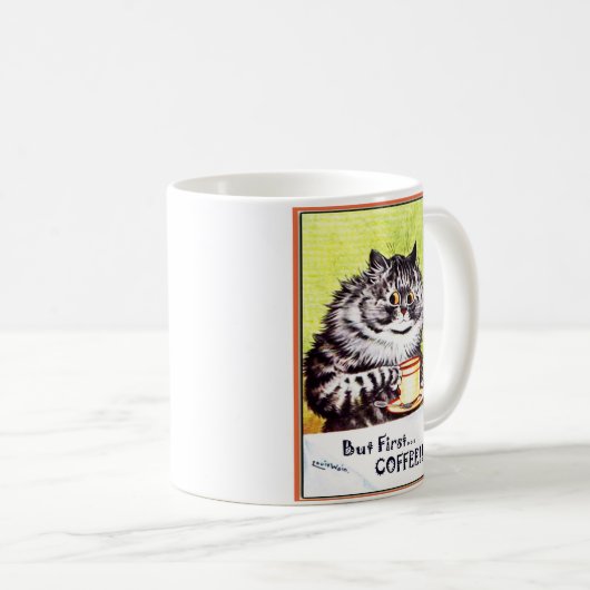 "Maar eerste koffie"  Louis Wain Cat Mok (Voorkant rechts)