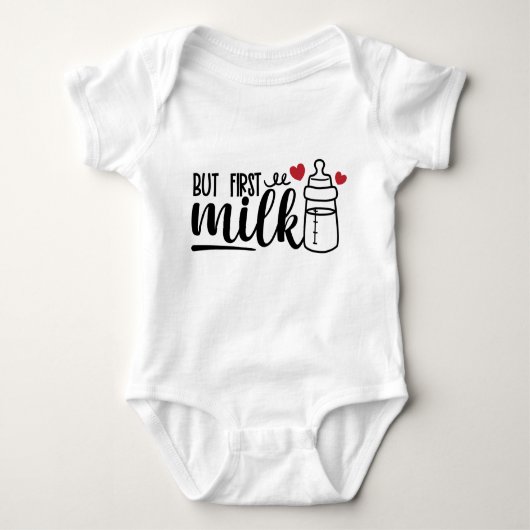 Maar eerste Melk Funny citaat voor schattige baby Romper (Voorkant)