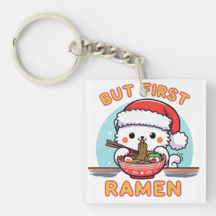 Maar eerste Ramen Kerstmis Santa Cat lover cadeau Sleutelhanger