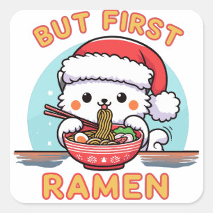 Maar eerste Ramen Kerstmis Santa Cat lover cadeau Vierkante Sticker