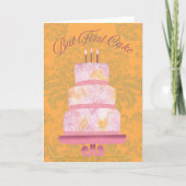 "Maar eerste taart"  roze gelaagde taart Kaart (Voorkant)