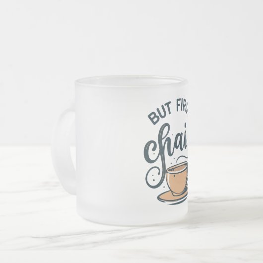 Maar First Chai: Een beige Mok van Bliss (Voorkant links)