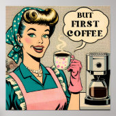 Maar First Coffee 50s stripverhaal stijl keuken ku Poster (Voorkant)