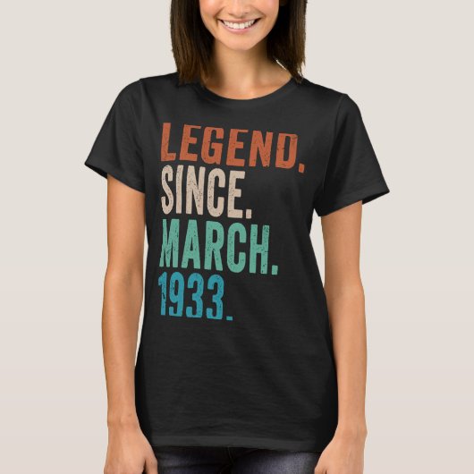Maart 1933 90 jaar oud, 90th Birthda T-shirt (Voorkant)