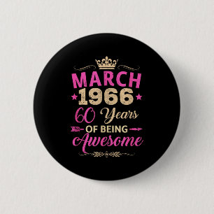 maart 1966 60 jaar awesome retro 60ste ronde button 5,7 cm