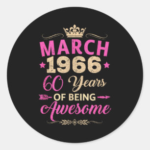 Maart 1966 60 jaar awesome retro 60ste ronde sticker
