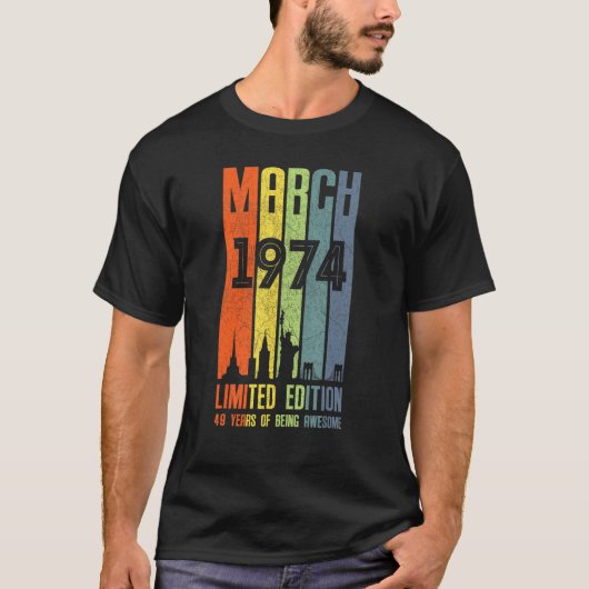 Maart 1974 49 Geboortedag 49: 1974, geboortedag V T-shirt (Voorkant)
