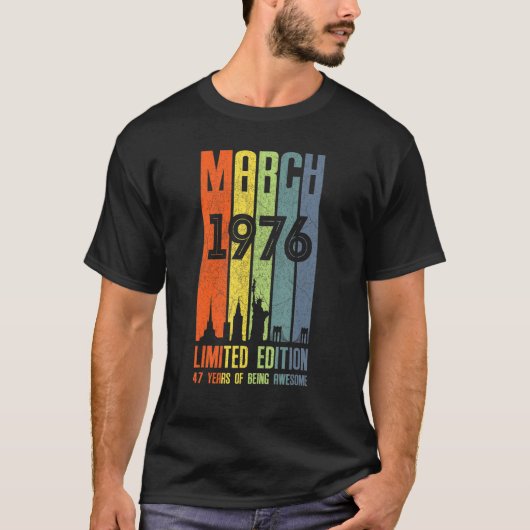 Maart 1976 47 Geboortedag 47: 1976, geboortedag V T-shirt (Voorkant)