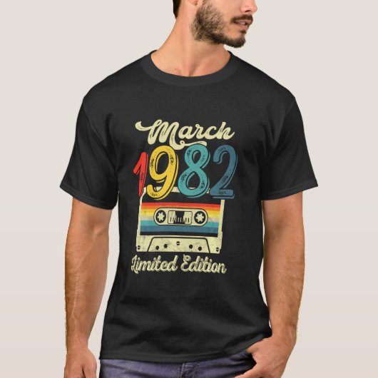 Maart 1982 Limited Edition 40th Birthday Retro Cas T-shirt (Voorkant)