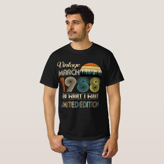 maart 1988 T-shirt - Retro Style Verjaardag (Voorkant volledig)