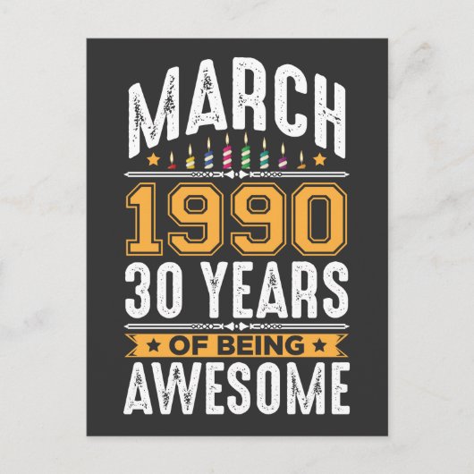 Maart 1990 30 Jaar oud 30e Verjaardagsfeest Briefkaart (Voorkant)