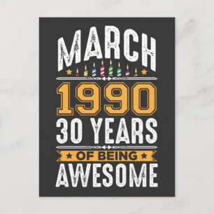 Maart 1990 30 Jaar oud 30ste Verjaardagsfeest Briefkaart