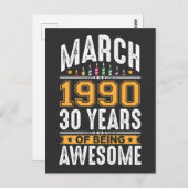 Maart 1990 30 jaar oude 30e verjaardag briefkaart (Voorkant / Achterkant)