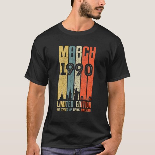 Maart 1990 T 30 jaar oud 1990 Birthday Gift T-shirt (Voorkant)