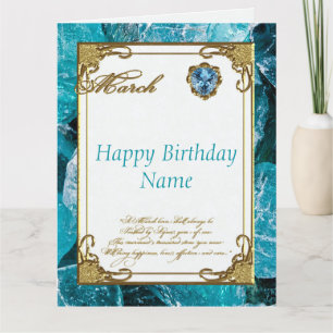 Maart Aquamarine Birthstone 8,5x11 Birthday Kaart