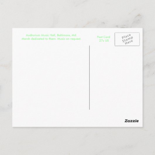 Maart Auditorium Music Hall Baltimore MD Briefkaart (Achterkant)