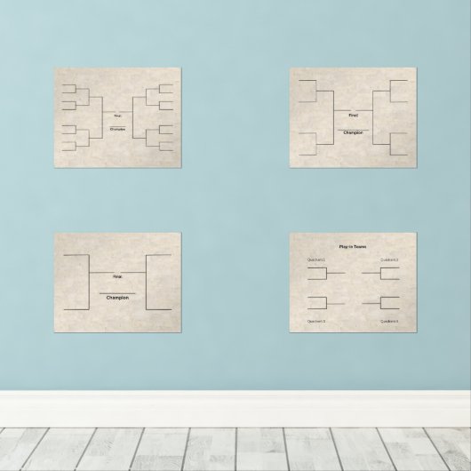 Maart Basketbal 16 8 4 Team Bracket spelen in ECRU Muurkunst Sets (Houten vloer)