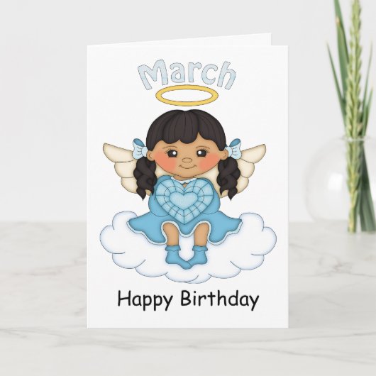 Maart Birthstone Angel Black Birthday Card Kaart (Voorkant)