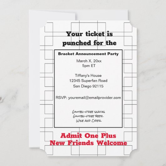 Maart Bracket Basketball koninklijke partij Kaart (Achterkant)