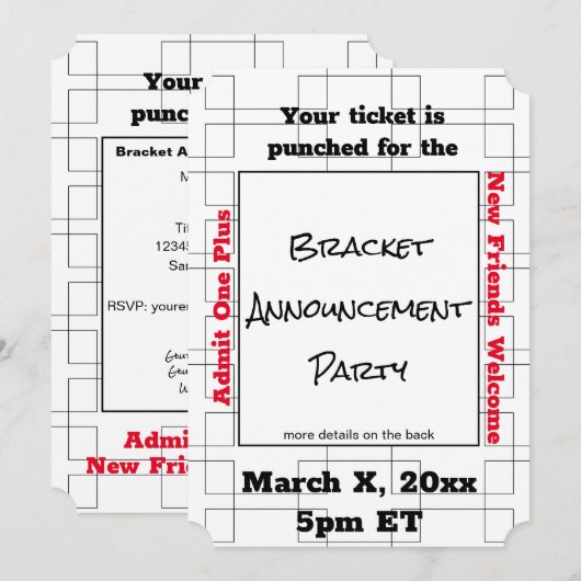 Maart Bracket Basketball koninklijke partij Kaart (Voorkant / Achterkant)
