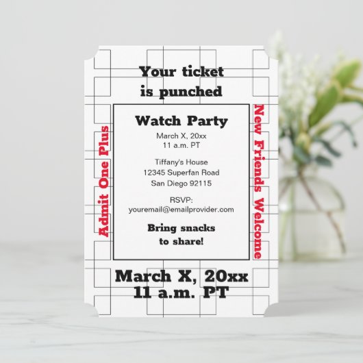 Maart Bracket Basketball Watch Party Kaart (Staand voorkant)