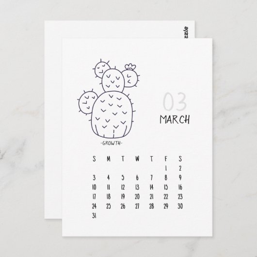 Maart  Cactus 2024 Kalender Kaart (Voorkant / Achterkant)