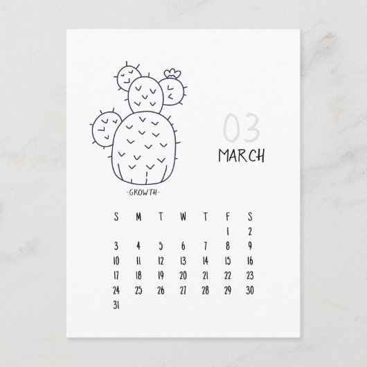 Maart  Cactus 2024 Kalender Kaart (Voorkant)