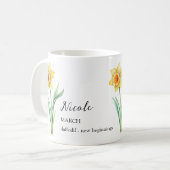 MAART DAFFODIL GEBOORTE BLOEM MAAND NAAM CADEAU KOFFIEMOK (Voorkant links)
