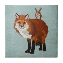 MAART FOX & FLORAL ANTLER OWL Tile Tegeltje