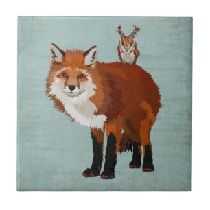 MAART FOX & FLORAL ANTLER OWL Tile Tegeltje