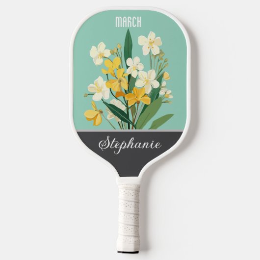 Maart Geboorte Bloem Aangepaste Naam Pickleball Paddle (Achterkant)