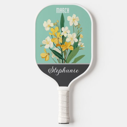 Maart Geboorte Bloem Aangepaste Naam Pickleball Paddle (Voorkant)