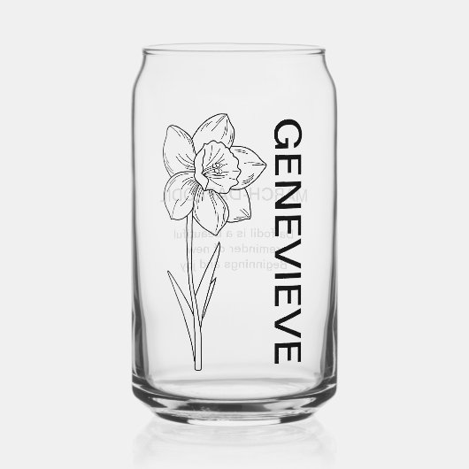 Maart Geboorte Bloem Daffodil met Aangepaste Naam Blikvorm Glas (Voorkant)