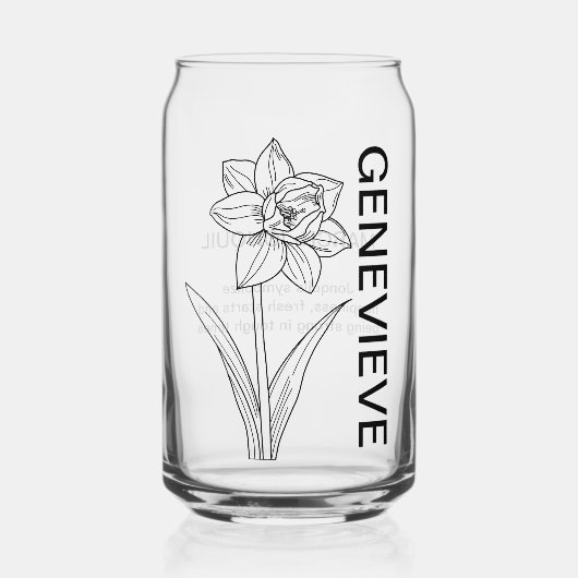 Maart Geboorte Bloem Jonquil met aangepaste naam Blikvorm Glas (Voorkant)