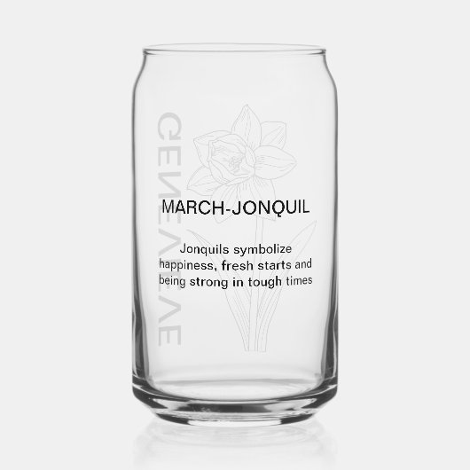 Maart Geboorte Bloem Jonquil met aangepaste naam Blikvorm Glas (Achterkant)