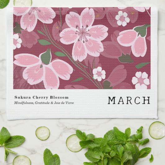 maart Geboorte Bloemenmarkt Roze Sakura Cherry Pri Theedoek (Gevouwen)