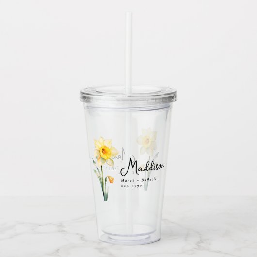 Maart Geboorte Maand Bloem Daffodil gepersonalisee Acryl Drinkbeker (Voorkant)
