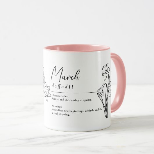Maart Geboorte Maand Bloem Daffodil Minimalist Mok (Voorkant rechts)