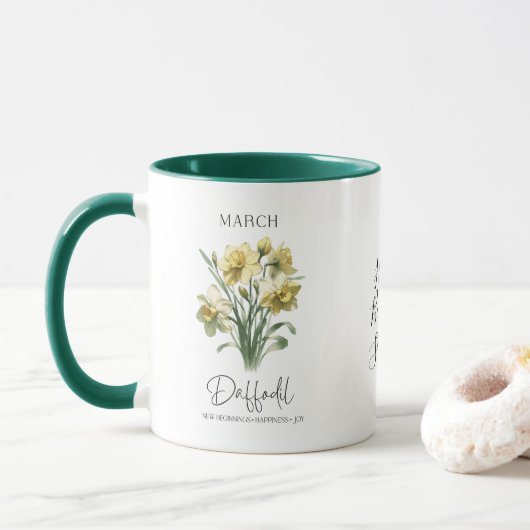 Maart Geboorte Maand Bloem Daffodil Verjaardagscad Mok (Met donut)