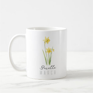 Maart Geboorte Maand Bloem w/Naam – Daffodil Koffiemok