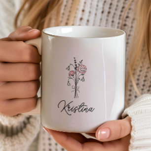 Maart Geboortebloem & Elegante Script Naam Koffiemok